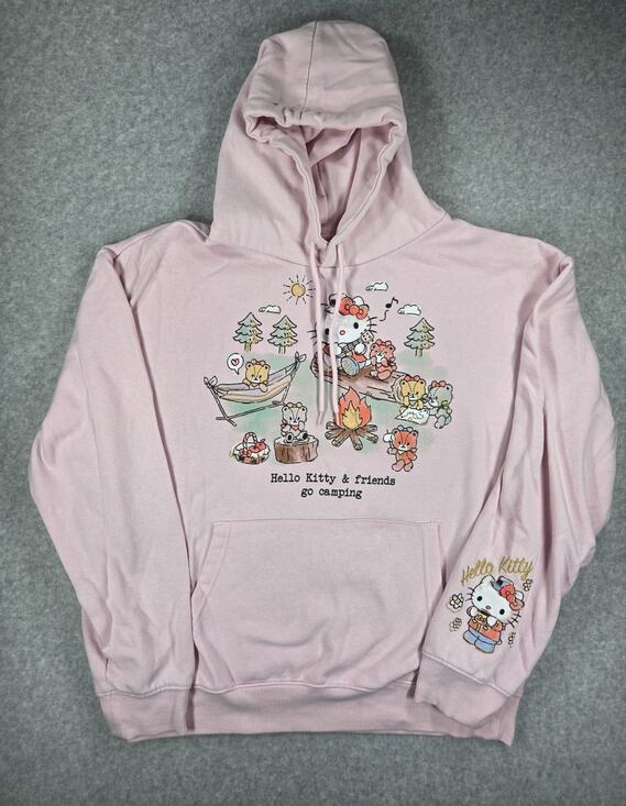Hello Kitty Tops - Sanrio Hello Kitty Friends Go Camping Hoodie Womens L Large Pink Sweatshirt